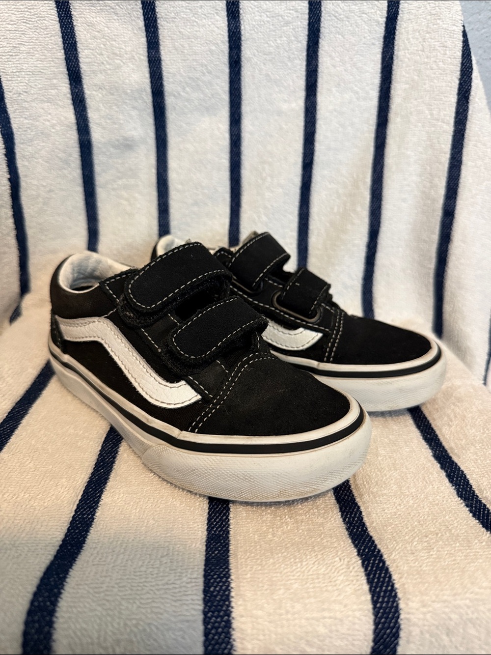 Vans Black and White Kids Velcro Skate Sneakers
